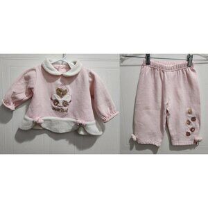 Vintage Fisher Price Baby Wear Outfit Set of Sweater and Pants Bears Pink Sz 12M